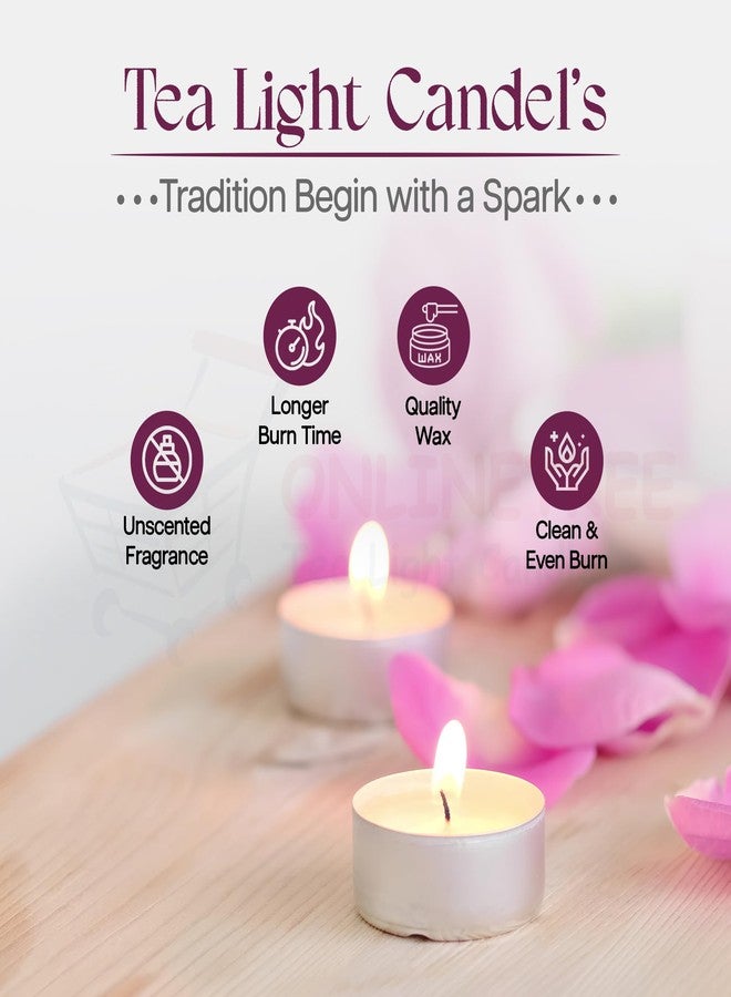 ONLINETREE Online Tree Unscented Colored Wax Tealight Candles - 100 Pieces | Long Burning (2-3 Hours) | Smokeless, Dripless, Refined Paraffin | White Candles for Office, Home, Pooja, and Special Events - Image 4