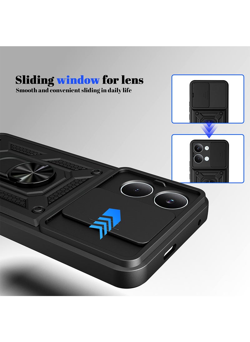 Phone Case for Xiaomi Poco X8 Pro Max with Camera Cover and Ring Holder,Magnetic Car Mount Compatible, Hard Back + Soft Edge Shockproof Protective Cover,Black - Image 2