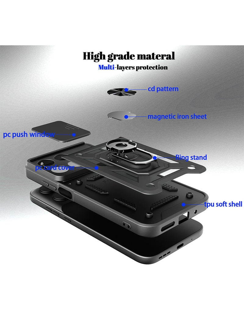 Phone Case for Xiaomi Poco X8 Pro Max with Camera Cover and Ring Holder,Magnetic Car Mount Compatible, Hard Back + Soft Edge Shockproof Protective Cover,Black - Image 5