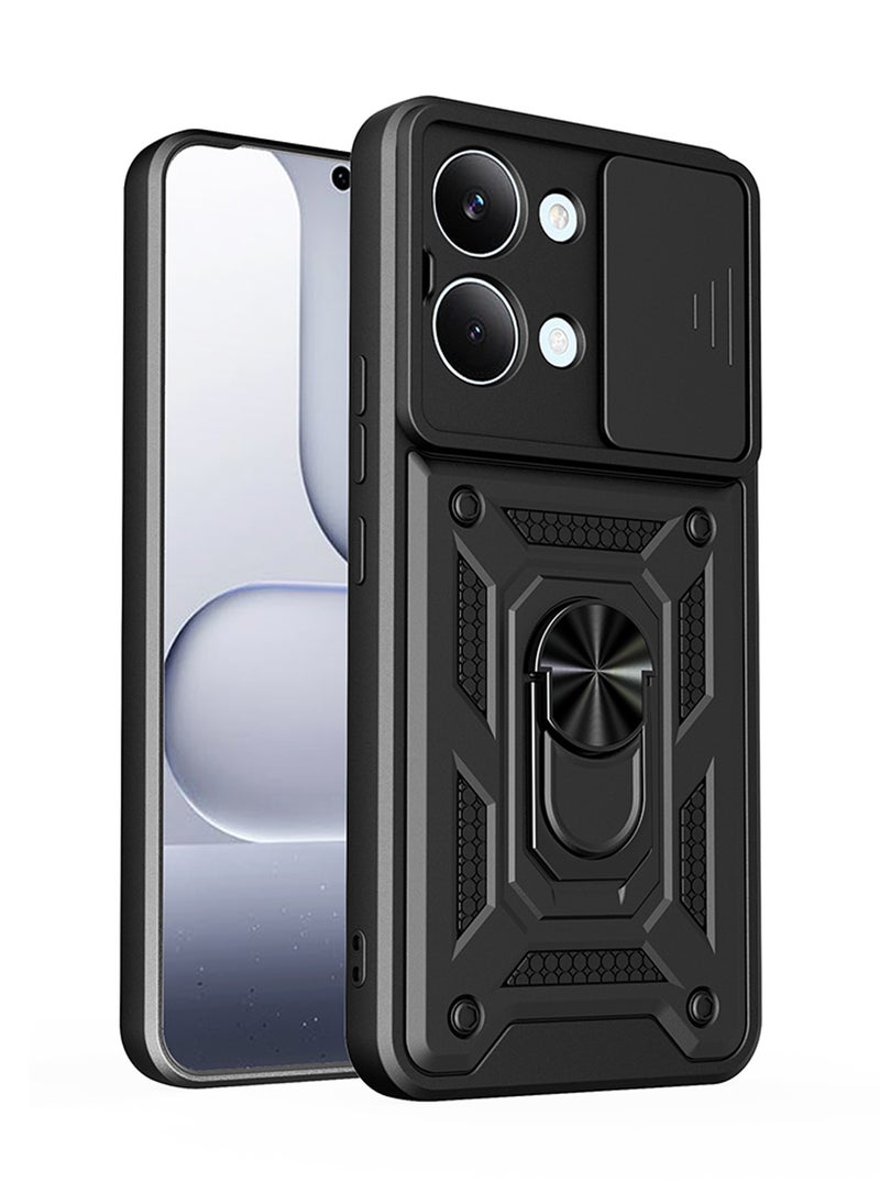Phone Case for Xiaomi Poco X8 Pro Max with Camera Cover and Ring Holder,Magnetic Car Mount Compatible, Hard Back + Soft Edge Shockproof Protective Cover,Black - Image 1