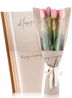 KASTWAVE 100 Pcs Flower Wrapping Bags, 11 x 5.1 x 17.3in Flower Kraft Paper Clear Sleeves for Bouquets, Multiple Flower Packaging Bag for Mother's Day Anniversary Wedding (5 Color)  - Image 1