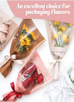 KASTWAVE 100 Pcs Flower Wrapping Bags, 11 x 5.1 x 17.3in Flower Kraft Paper Clear Sleeves for Bouquets, Multiple Flower Packaging Bag for Mother's Day Anniversary Wedding (5 Color)  - Image 3