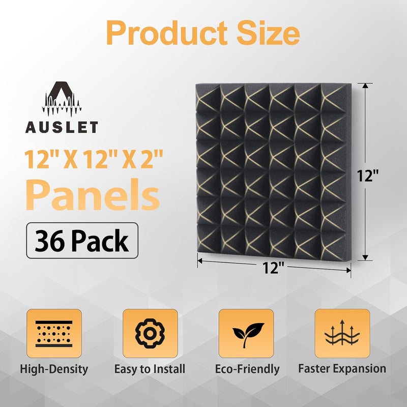 AUSLET 36 Pack Acoustic Panel 30 x 30 x 5 cm Pyramid Sound Foam Panels for Wall Acoustic Foam High Density Sound Absorbing Panels for Studio, Home Office, Gaming Room, Wall & Ceiling Use - Image 5