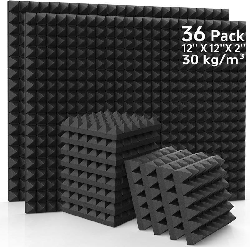 AUSLET 36 Pack Acoustic Panel 30 x 30 x 5 cm Pyramid Sound Foam Panels for Wall Acoustic Foam High Density Sound Absorbing Panels for Studio, Home Office, Gaming Room, Wall & Ceiling Use - Image 1
