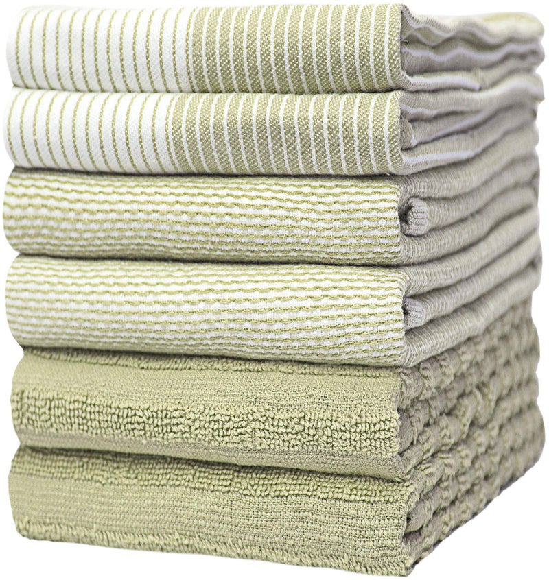 Premium Kitchen Towels 20x 28 6 Pack  Large Cotton Kitchen Hand Towels  Dish Towels  Flat  Terry Towel  Kitchen Towels  Highly Absorbent Tea Towels Set with Hanging Loop  Sage Green