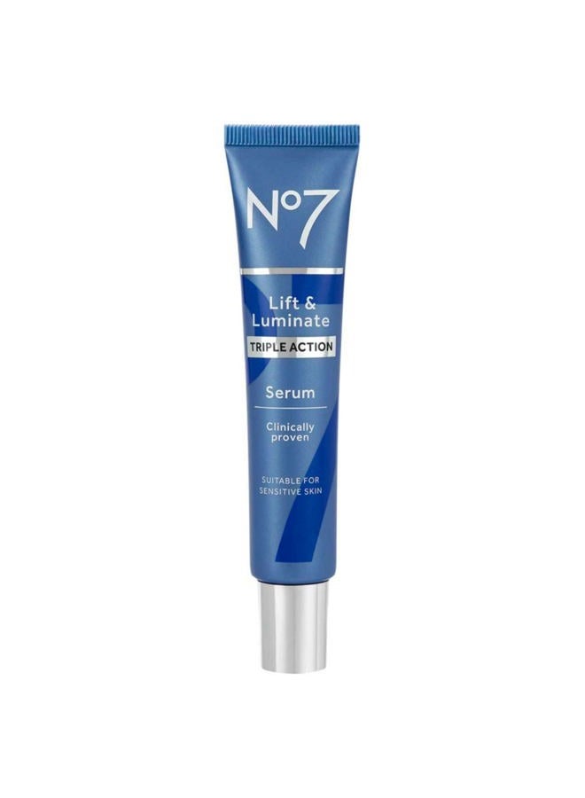 No7 Lift and Luminate Triple Action Face Serum – Anti-Wrinkle Collagen Peptide Serum with Vitamin C, Brightening Emblica, Pro Retinol, Hyaluronic Acid & Hibiscus for Skin Firming (30ml) - Image 1