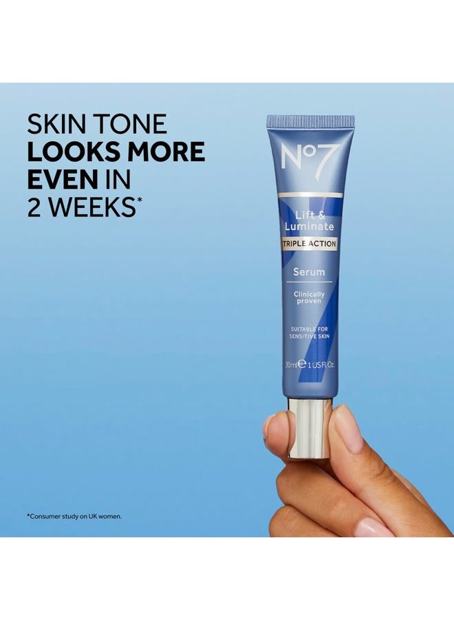 No7 Lift and Luminate Triple Action Face Serum – Anti-Wrinkle Collagen Peptide Serum with Vitamin C, Brightening Emblica, Pro Retinol, Hyaluronic Acid & Hibiscus for Skin Firming (30ml) - Image 4