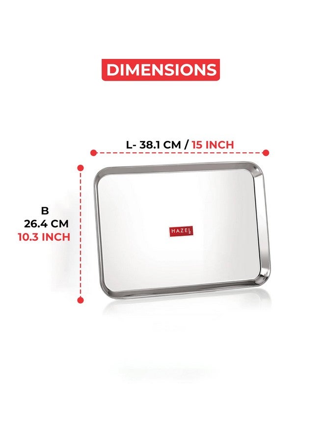 HAZEL Stainless Steel Serving Tray Rectangle Premium Dining Table Plater, Large, Silver, 38.1 x 26.4 cm - Image 3