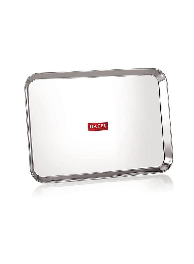 HAZEL Stainless Steel Serving Tray Rectangle Premium Dining Table Plater, Large, Silver, 38.1 x 26.4 cm - Image 1