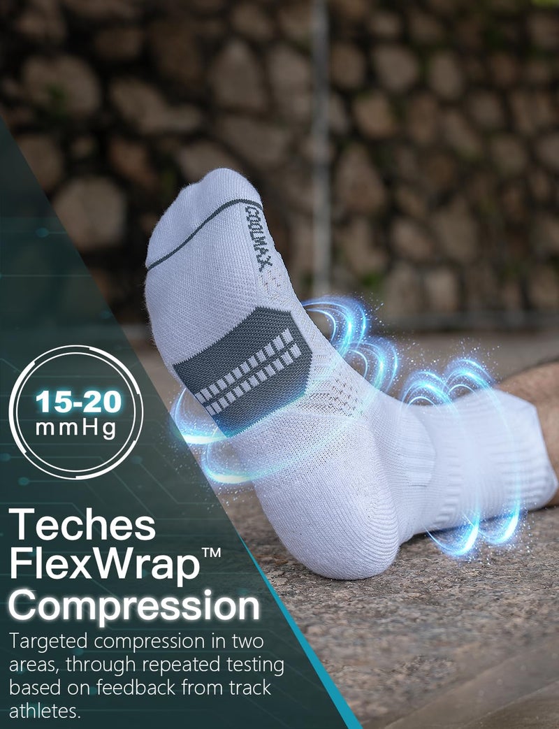Juclise Compression Running Socks, Bamboo Viscose Coolmax Moisture-Wicking Anti-Blister Athletic Hiking Workout Gym Padded(L, Glacier White) - Image 3