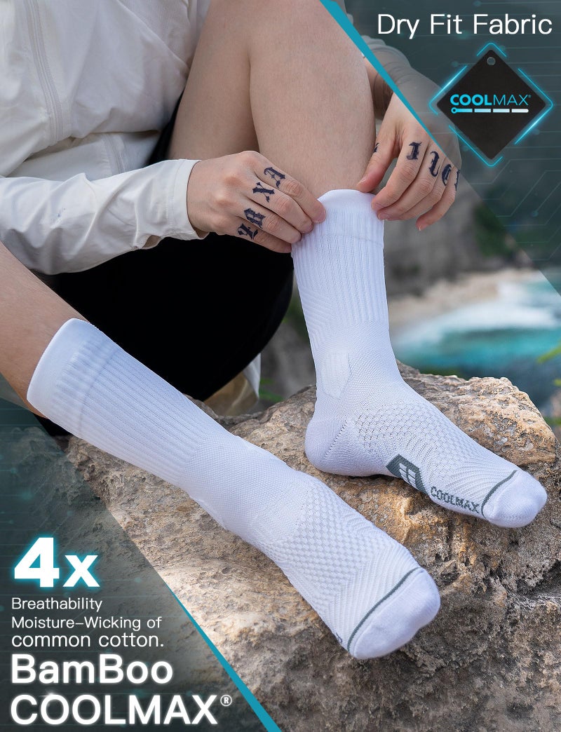 Juclise Compression Running Socks, Bamboo Viscose Coolmax Moisture-Wicking Anti-Blister Athletic Hiking Workout Gym Padded(L, Glacier White) - Image 4