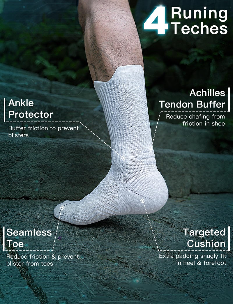Juclise Compression Running Socks, Bamboo Viscose Coolmax Moisture-Wicking Anti-Blister Athletic Hiking Workout Gym Padded(L, Glacier White) - Image 5