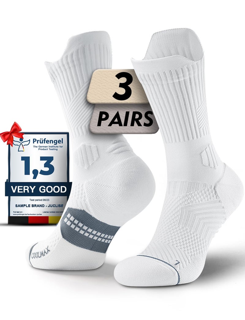 Juclise Compression Running Socks, Bamboo Viscose Coolmax Moisture-Wicking Anti-Blister Athletic Hiking Workout Gym Padded(L, Glacier White) - Image 1