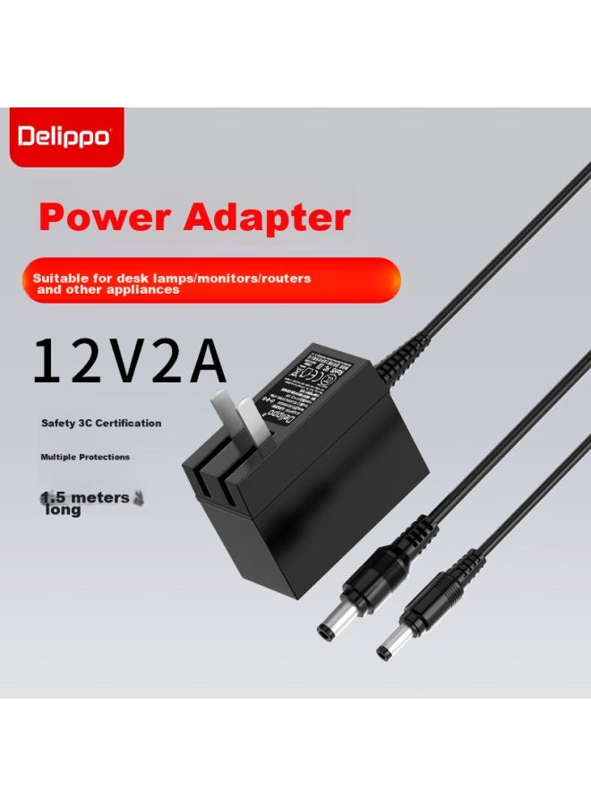 Delippo Power Adapter 12v2a 24w Round Plug Compatible With Xiaomi, Huawei, Aoc, Modern, E-pad, Lecoo, Laikoo B2413e Monitors, Charger Cable - Image 1