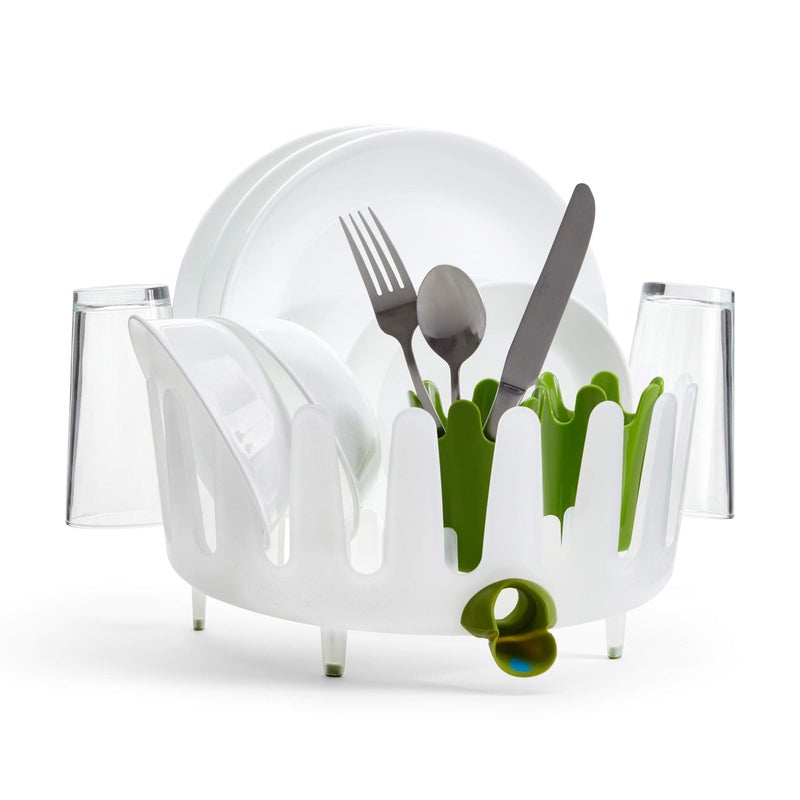 Chef'n Plastic 401-281-004 DishGarden Dish Rack, 14 x 13.25 x 6.5 inches, White/Green - Image 1