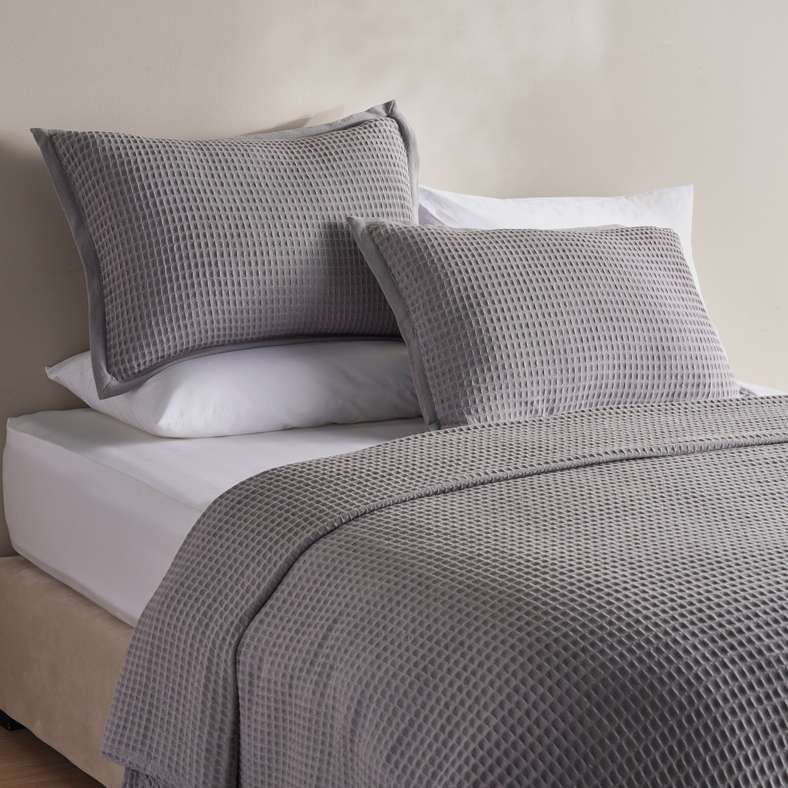 طقم غطاء سرير وفل - رمادي للبالغين