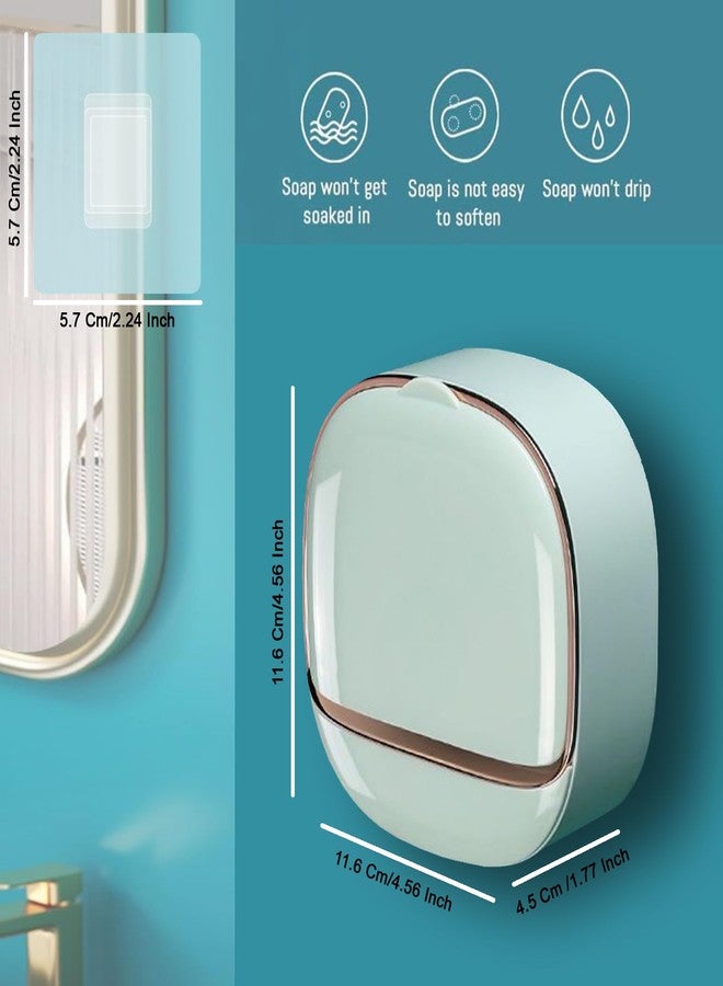 KIPSOME Soap Holder Wall Mounted, Flip-top Self Draining, Plastic, Rectangular, 11.6x11.6x4.5 cm, for Shower Bathroom (Light Green, Pack of 1) - Image 2