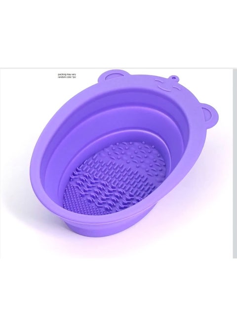 Silicone makeup brush cleaning dish, foldable, random color, 1 piece