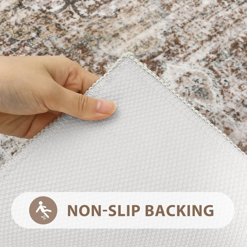 Uphome Bathroom Runner Rug, Distressed Farmhouse Boho Khaki Bath Mat, Non Slip Washable Long Bath Rugs, Vintage Traditonal Soft Velvet Bathroom Runner for Bathtub Sink Shower, 18x47 inch - Image 3