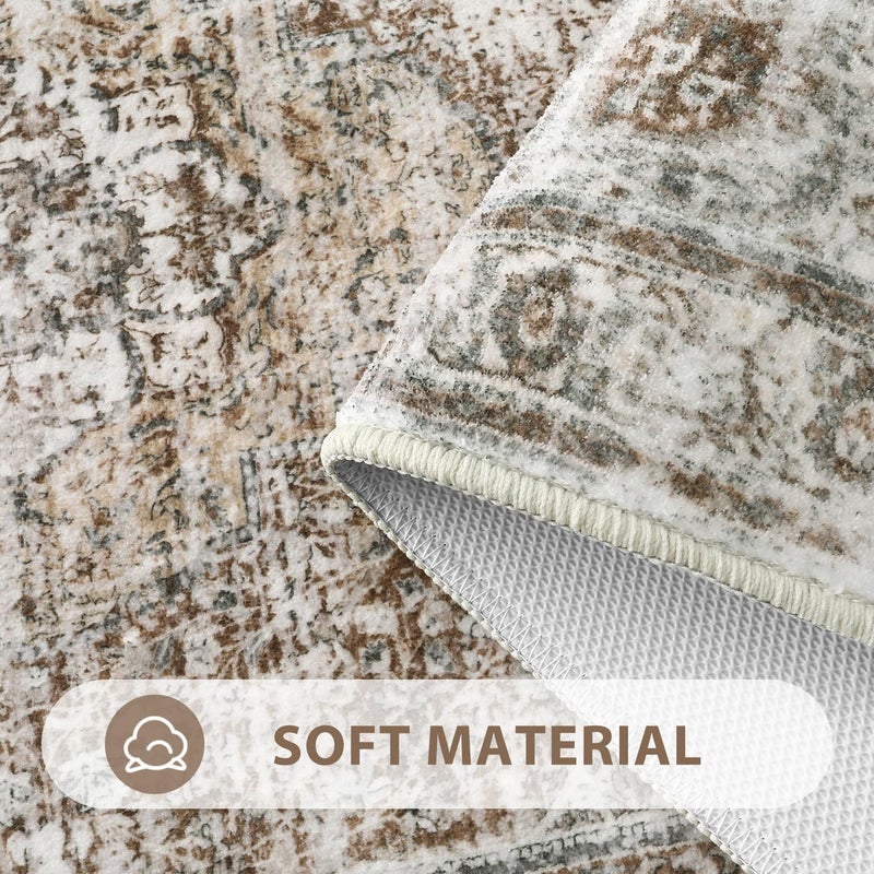 Uphome Bathroom Runner Rug, Distressed Farmhouse Boho Khaki Bath Mat, Non Slip Washable Long Bath Rugs, Vintage Traditonal Soft Velvet Bathroom Runner for Bathtub Sink Shower, 18x47 inch - Image 2