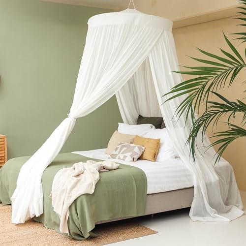 UB-STORE 100% Cotton Bed Canopy for Queen & King Size Bed | Handmade Luxury Mosquito Net Bedroom Curtains | Decorative Conical Shape Netting for Home with 2 Openings - Image 1