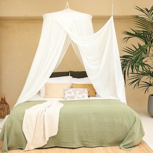 UB-STORE 100% Cotton Bed Canopy for Queen & King Size Bed | Handmade Luxury Mosquito Net Bedroom Curtains | Decorative Conical Shape Netting for Home with 2 Openings - Image 4