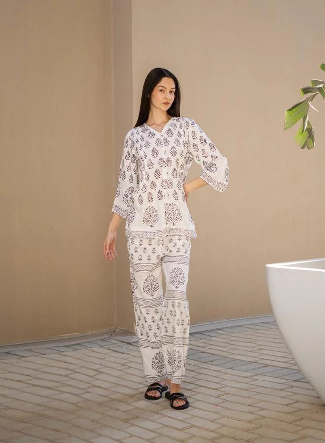 sanskrutihomes Sanskrutihomes Ethnic Motifs Printed  -Neck Top and Pants Co-Ords