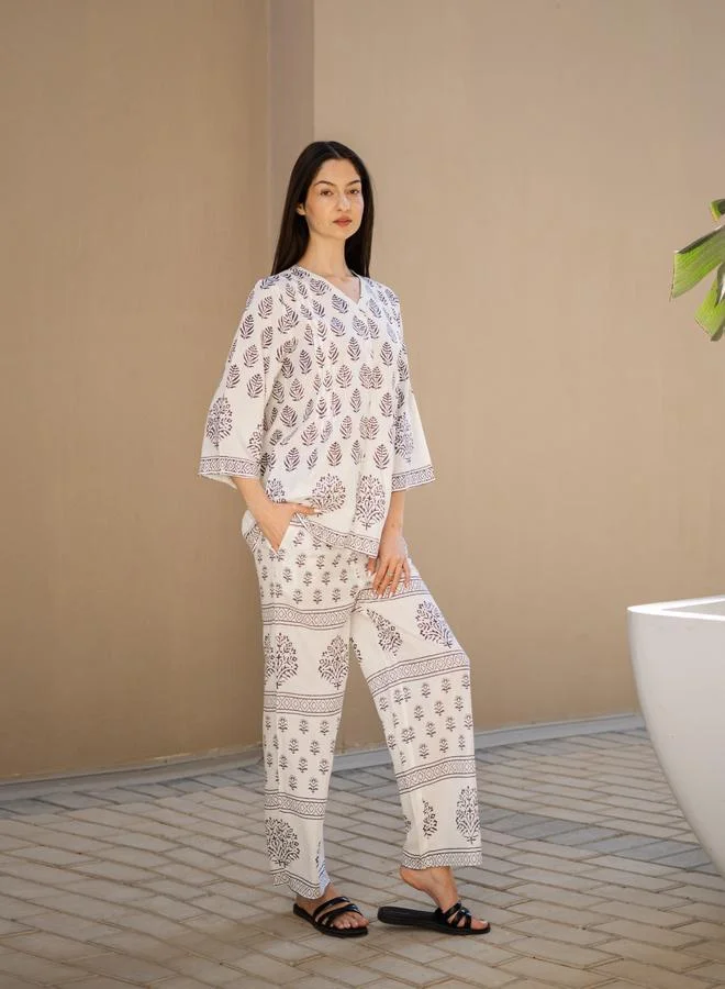 sanskrutihomes Sanskrutihomes Ethnic Motifs Printed  -Neck Top and Pants Co-Ords