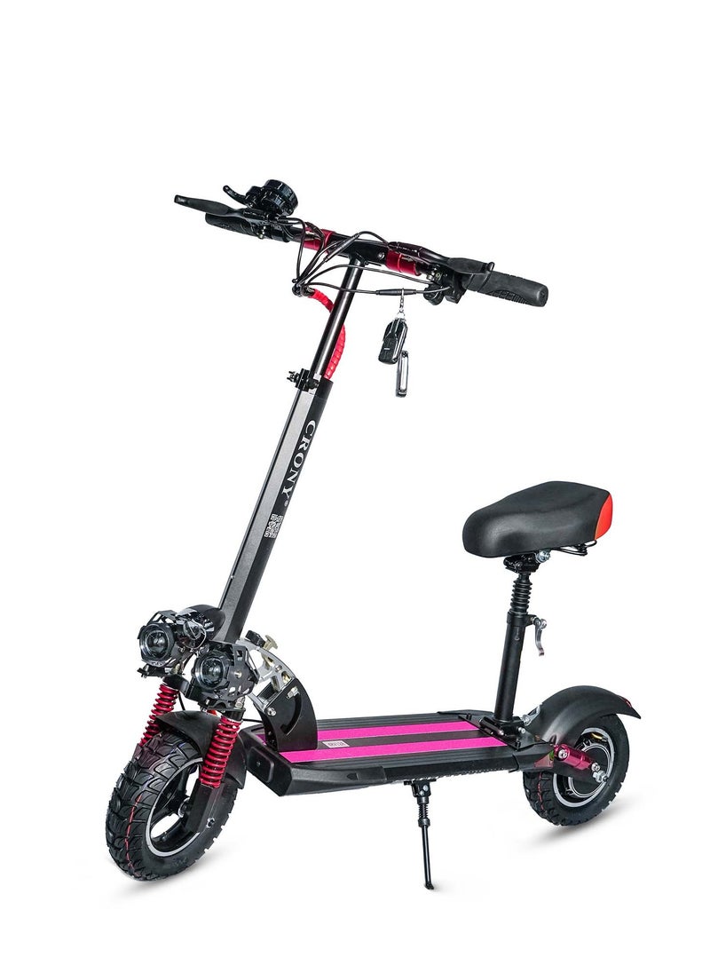 Crony - V10 Fast Speed E-Scooter 1200w Motor 48v/12ah,45-68km/Mh 10"Off-Road Tires,Dual Suspension/Hydraulic Disc Brakes E-Bike, Triple Led Headlamps, All-Terrain, Easy Foldable, Portable Commuter Electric Scooter For Adults & Kids, 120kg Load Skateboard E-Bike, 21kg Aluminum Frame, Urban Mobility Tool，Red - Image 1