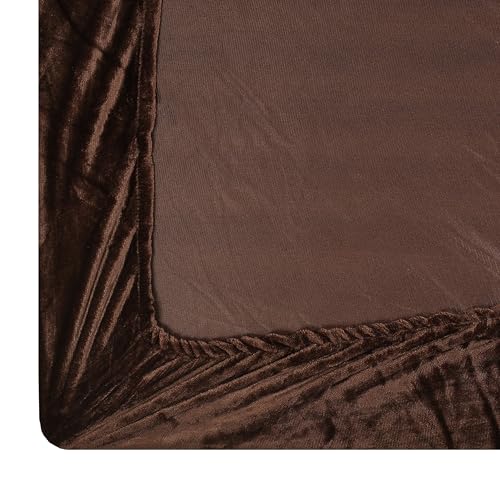 OSONIC Velvet Warm Winter Solid Flannel Elastic Fitted Bedsheets for Double Bed King Size 72X78 Inches with 2 Pillow Covers 200 TC|Double Bed Warm Bedsheet with Elastic-Fitted (Brown) - Image 4