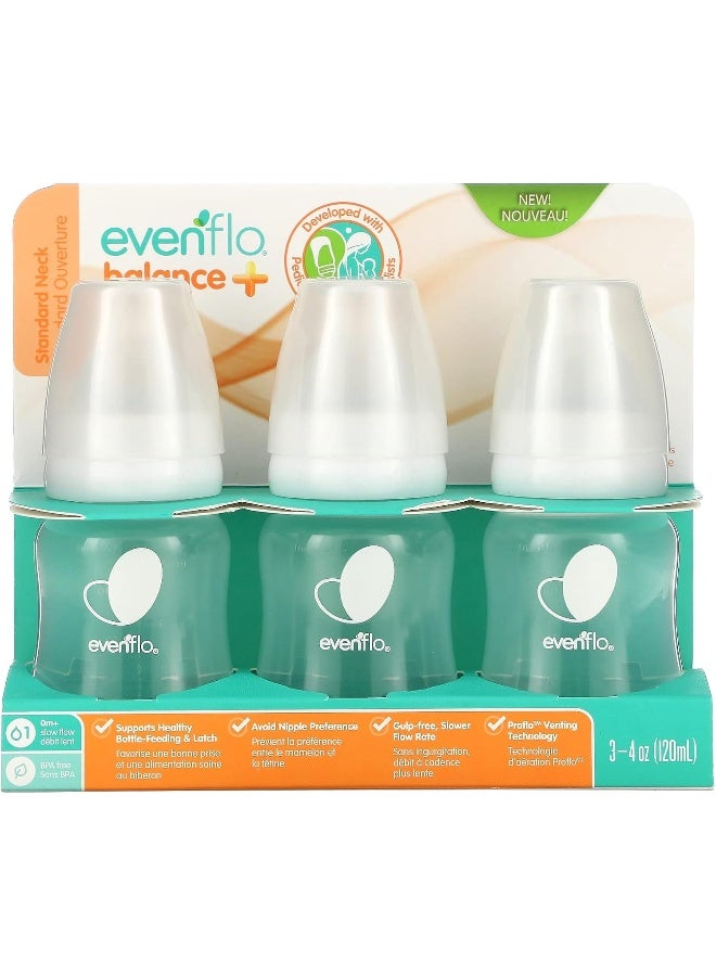 Evenflo Feeding Balance+ Bottles, Standard, 0+ Months, Slow Flow, 3 Bottles, 4 oz (120 ml) - Image 1