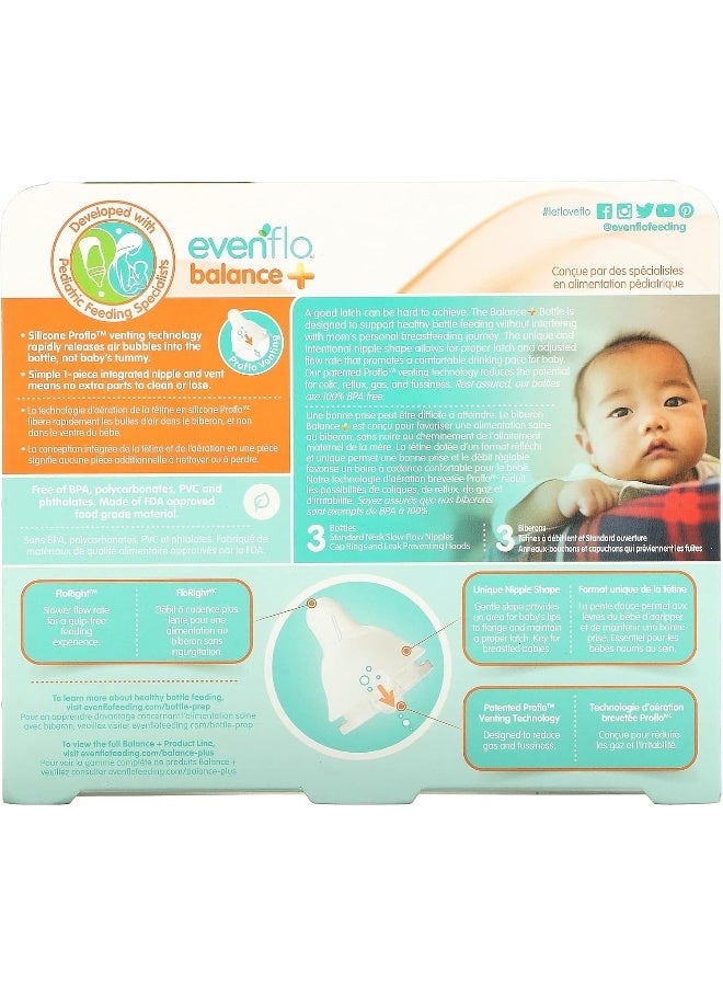 Evenflo Feeding Balance+ Bottles, Standard, 0+ Months, Slow Flow, 3 Bottles, 4 oz (120 ml) - Image 2