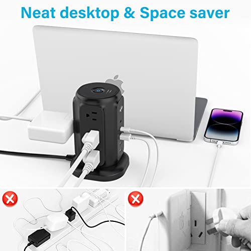 AiJoy برج شريط الطاقة AiJoy مع 9 مآخذ و 5 منافذ USB (2 USB-C)، حماية من زيادة التيار 1200J، سلك تمديد 1625W مع محطة شحن متعددة المآخذ للاستخدام المنزلي أو في السكن الجامعي أو المكتب - Image 5