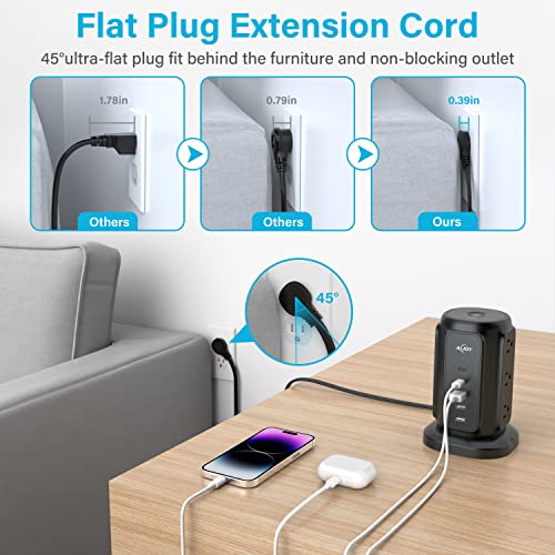 AiJoy برج شريط الطاقة AiJoy مع 9 مآخذ و 5 منافذ USB (2 USB-C)، حماية من زيادة التيار 1200J، سلك تمديد 1625W مع محطة شحن متعددة المآخذ للاستخدام المنزلي أو في السكن الجامعي أو المكتب - Image 4