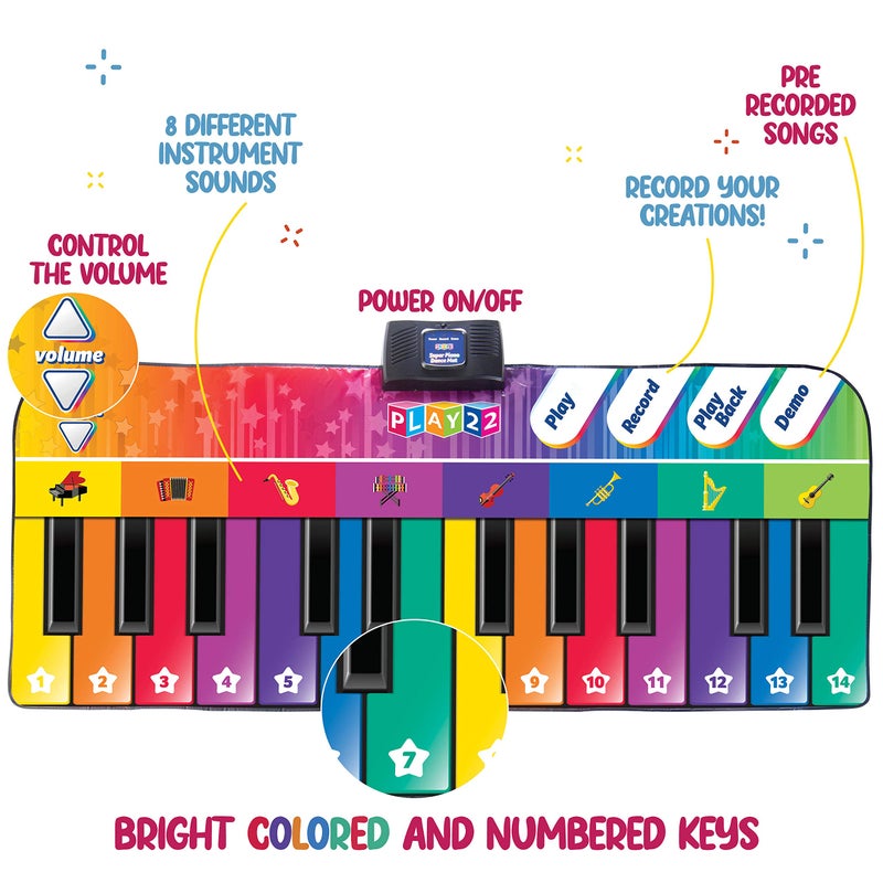 Play22 6 ft Floor Piano Mat for Toddlers  Giant Piano Playmat 24 Keys 8 Musical Instruments Adjustable Vol Built in Songs Record  Playback  Best Musical Toy Gift for Boys  Girls Ages 310 - Image 3