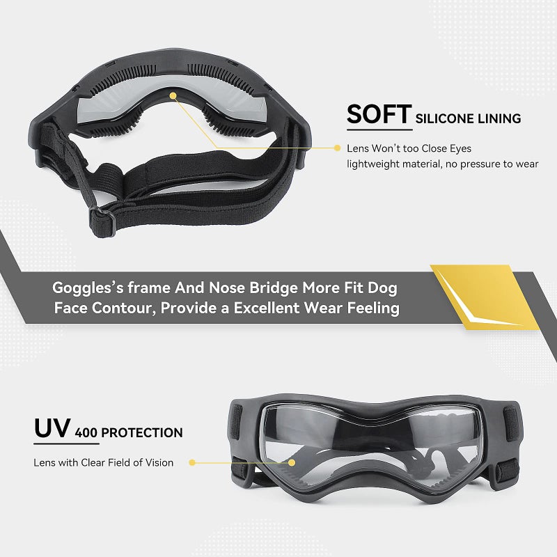 Billionchains Dog Goggles Dog Sunglasses for Small Breed UV Protection Windproof with Adjustable Head Straps Chin Straps for Ride Car/Hiking Travel/On Beach-Black - Image 4