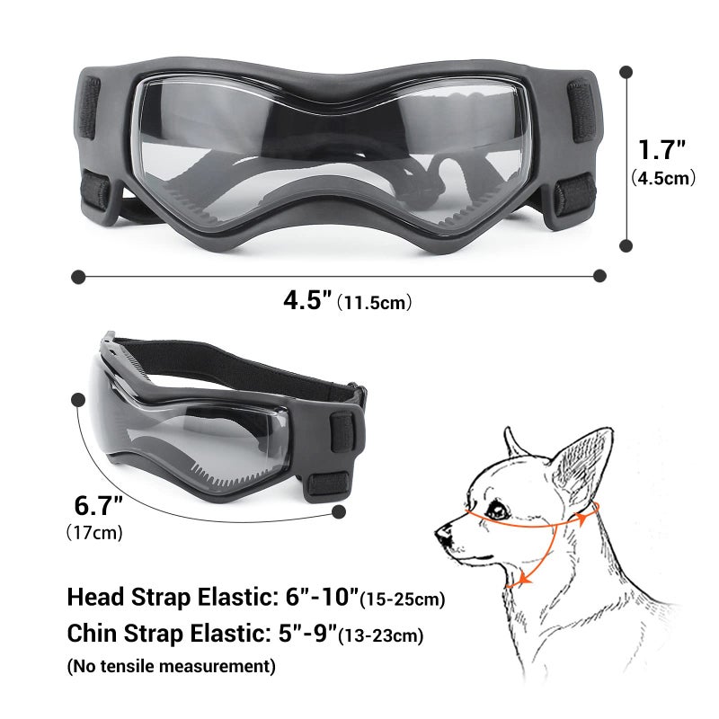 Billionchains Dog Goggles Dog Sunglasses for Small Breed UV Protection Windproof with Adjustable Head Straps Chin Straps for Ride Car/Hiking Travel/On Beach-Black - Image 5