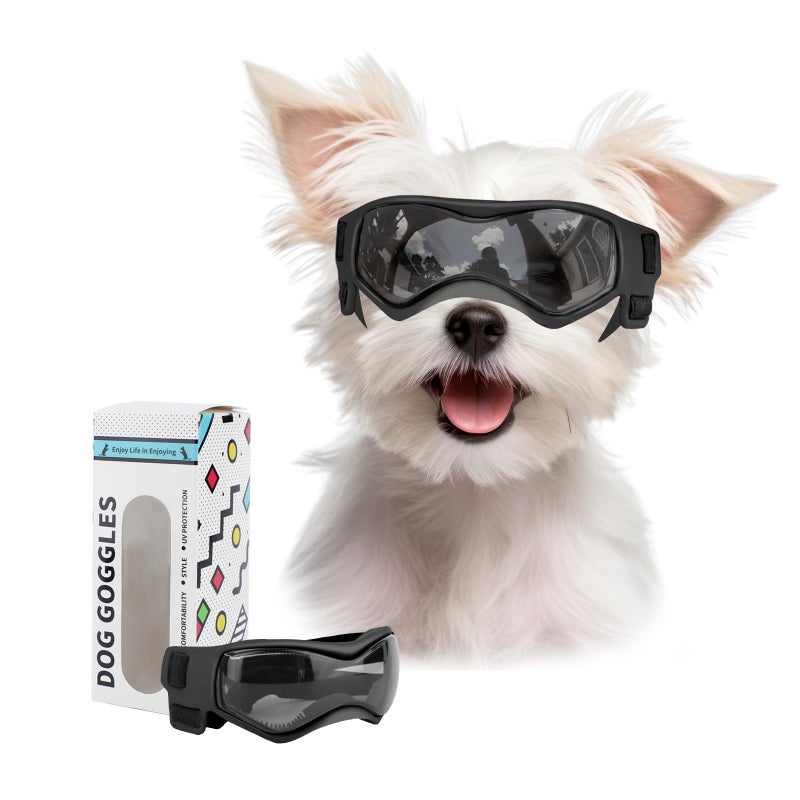 Billionchains Dog Goggles Dog Sunglasses for Small Breed UV Protection Windproof with Adjustable Head Straps Chin Straps for Ride Car/Hiking Travel/On Beach-Black - Image 1