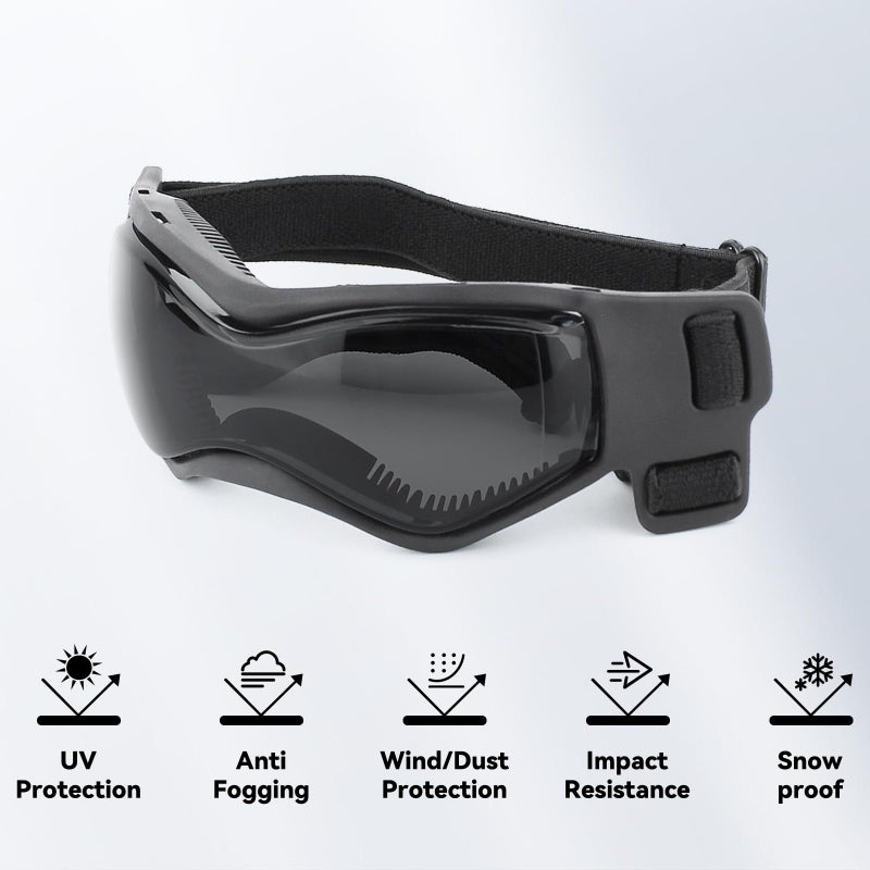 Billionchains Dog Goggles Dog Sunglasses for Small Breed UV Protection Windproof with Adjustable Head Straps Chin Straps for Ride Car/Hiking Travel/On Beach-Black - Image 3