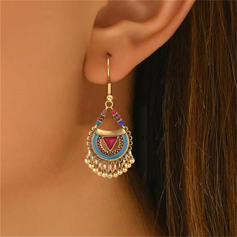 OIDIMS Bohemian Jhumkas Jewellery Set Vintage Oxidized Tribal Bollywood Traditional Jhumka Tassel Beaded Choker Necklace for Women Bride Ethnic Dangle Earrings Wedding Party Fashion Indian Costume Gifts - Image 2