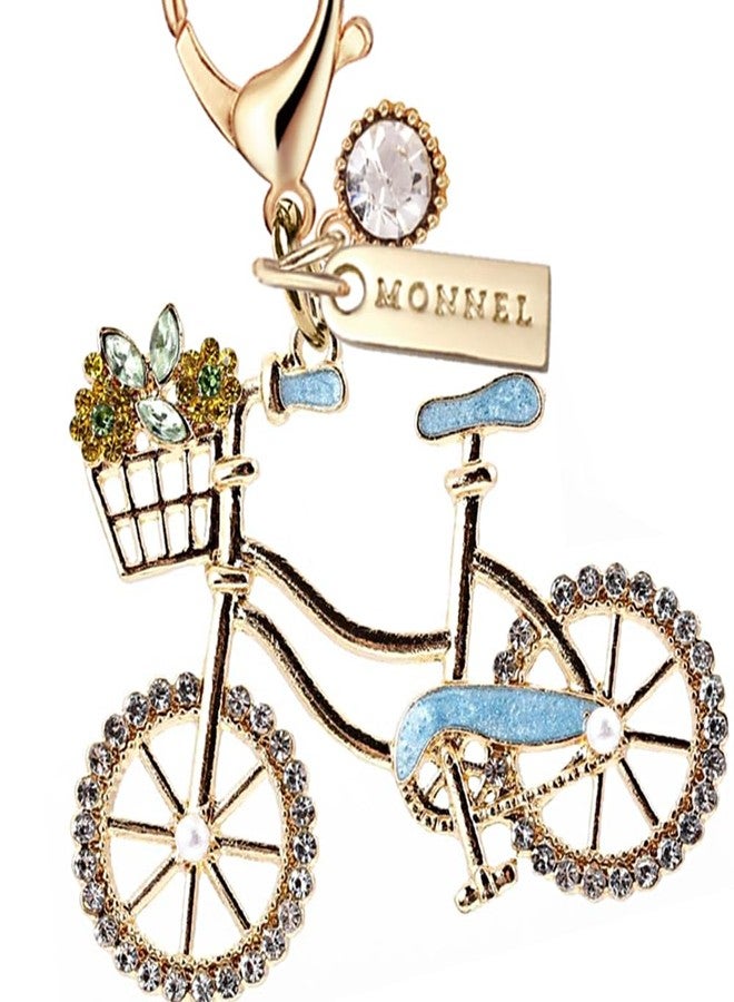 MONNEL MC435 Little Crystal Lady Bicycle Lobster Clasp Charm for Women with Velvet Bag (Green,1 Piece) - Image 2