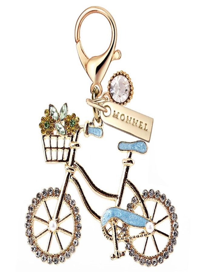 MONNEL MC435 Little Crystal Lady Bicycle Lobster Clasp Charm for Women with Velvet Bag (Green,1 Piece) - Image 1