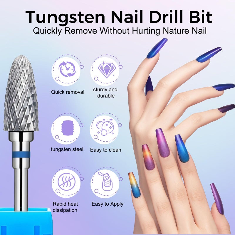 Fantexy 3/32" Carbide Nail Drill Bit - Remove Acrylic Hard Gels Quickly and Safely,Professional Cone Tungsten Drill Bits Set Nail File Acrylic for Manicure,Pedicure,Cuticle Cleaner (Medium - M) - Image 2