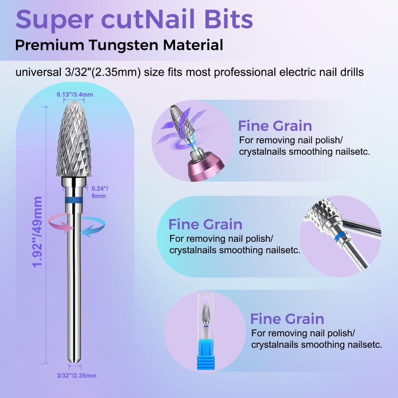Fantexy 3/32" Carbide Nail Drill Bit - Remove Acrylic Hard Gels Quickly and Safely,Professional Cone Tungsten Drill Bits Set Nail File Acrylic for Manicure,Pedicure,Cuticle Cleaner (Medium - M) - Image 4
