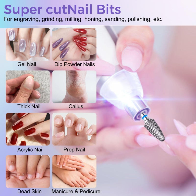 Fantexy 3/32" Carbide Nail Drill Bit - Remove Acrylic Hard Gels Quickly and Safely,Professional Cone Tungsten Drill Bits Set Nail File Acrylic for Manicure,Pedicure,Cuticle Cleaner (Medium - M) - Image 5
