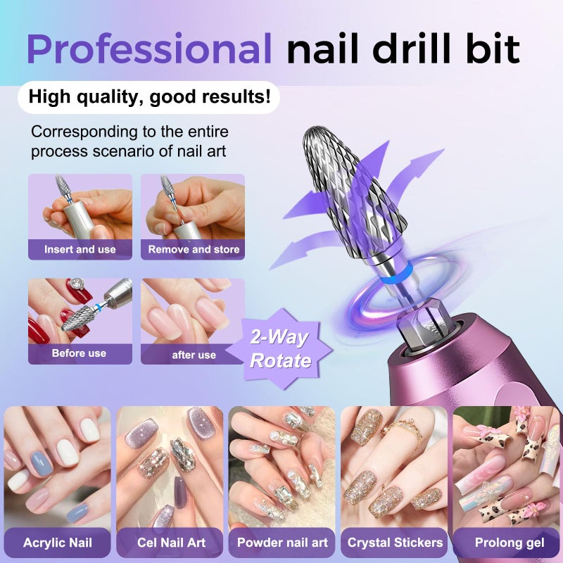 Fantexy 3/32" Carbide Nail Drill Bit - Remove Acrylic Hard Gels Quickly and Safely,Professional Cone Tungsten Drill Bits Set Nail File Acrylic for Manicure,Pedicure,Cuticle Cleaner (Medium - M) - Image 3