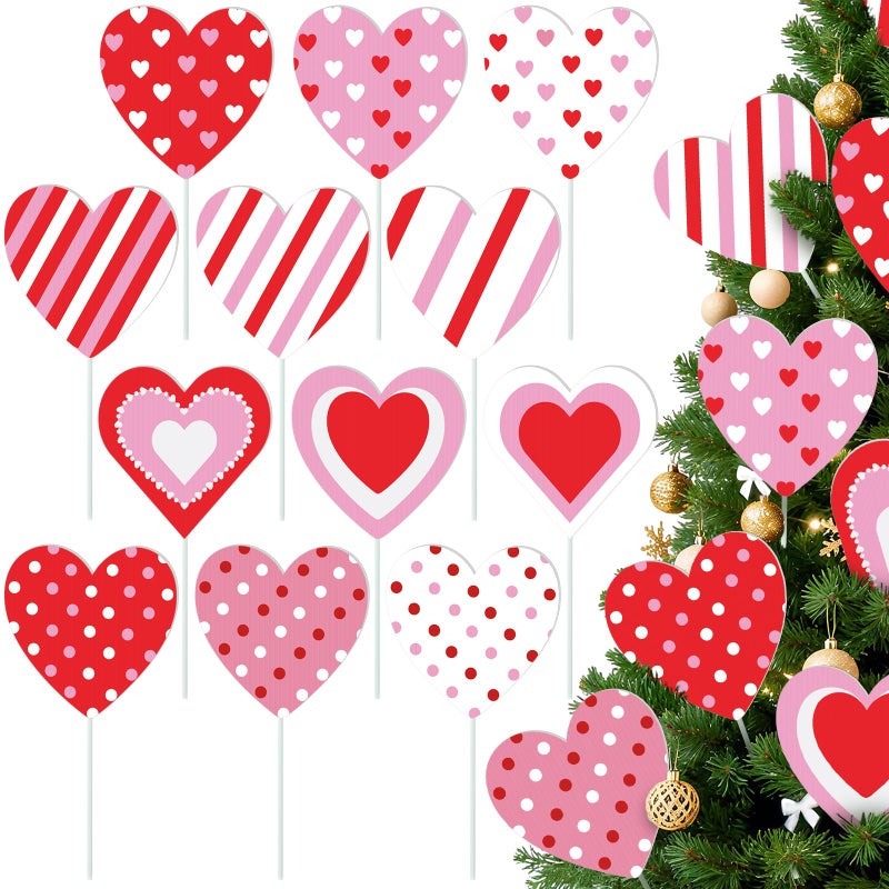 ARQRHTLY Valentineâ€™s Day Decorations Tree Ornaments, 12 Pcs Large Red Pink White Cute Candy Heart San Valentine Tree Picks Ornaments for Valentine Wedding Anniversary Home Decor - Image 2