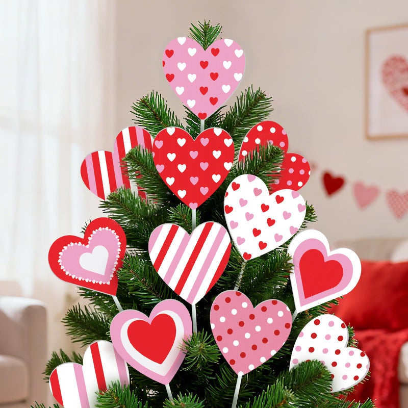 ARQRHTLY Valentineâ€™s Day Decorations Tree Ornaments, 12 Pcs Large Red Pink White Cute Candy Heart San Valentine Tree Picks Ornaments for Valentine Wedding Anniversary Home Decor - Image 1