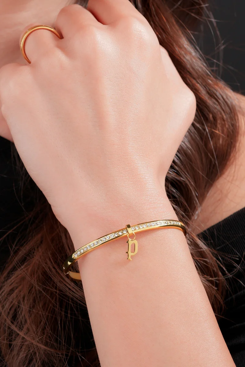 POLICE Hang Gold Plated Ladies Bangle With Crystals 60x50MMPEJLG0003401