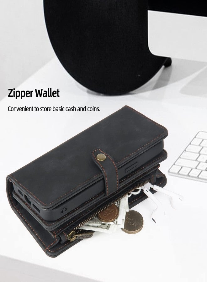 TwoHead Designed for iPhone 14 Wallet Case with Card Holder, Detachable Magnetic Phone Case PU Leather Wallet for Women/Men, with Wrist Strap (Black) - Image 4